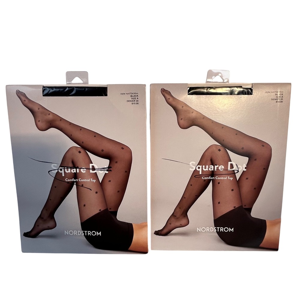 Nordstrom Square Dot Tights 20 Denier Sheer Black Size A‎ Control Top pack of 2